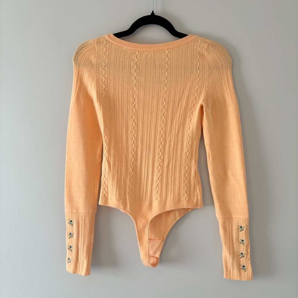 Free People Such A Dreamer Cuff Bodysuit One Piece Long-Sleeve Pointelle Knit - Picture 7 of 8